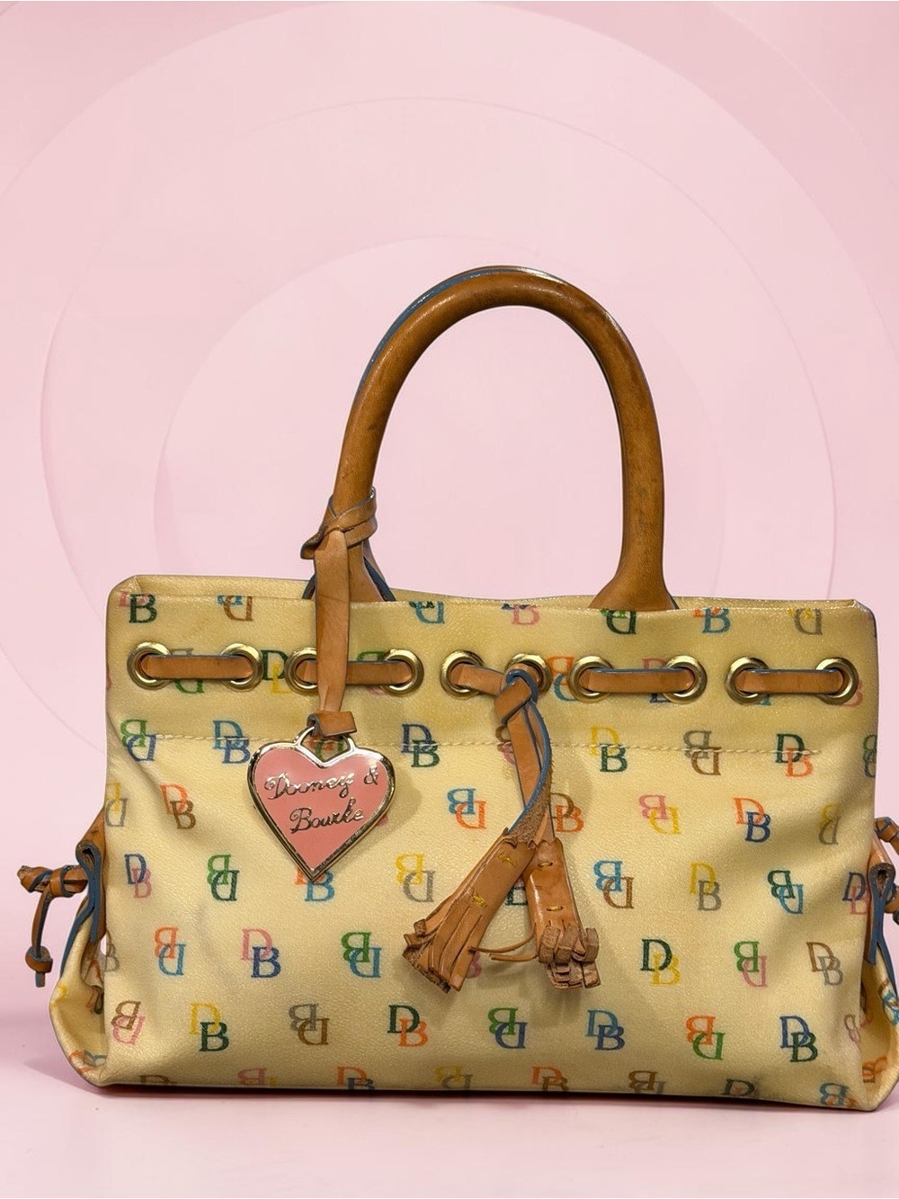 Dooney & Bourke Multicolor DB Monogram Satchel Tote Bag Vintage